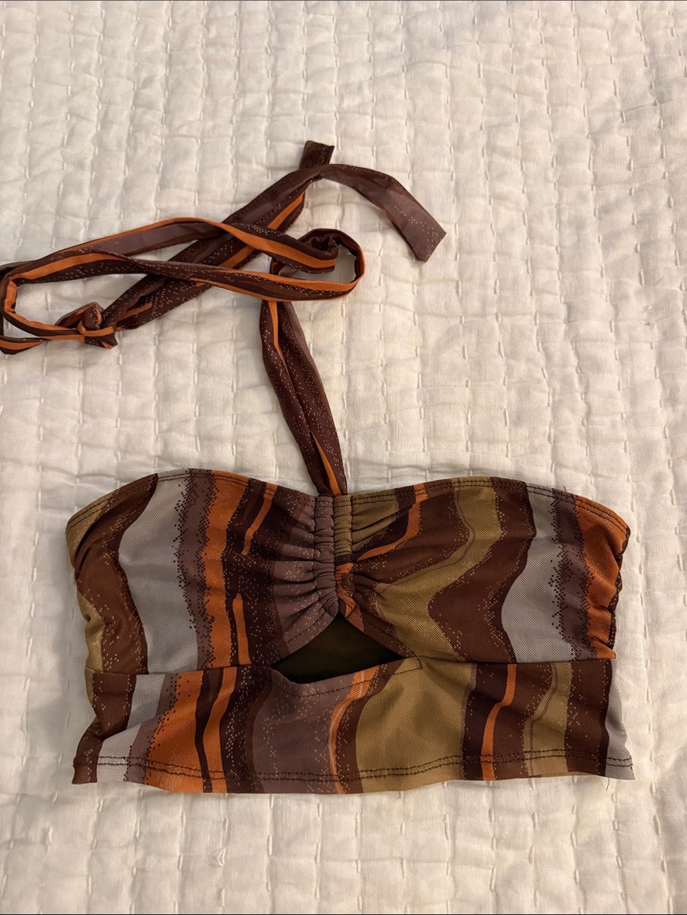 Brown Stripe Halter Crop Top - Women